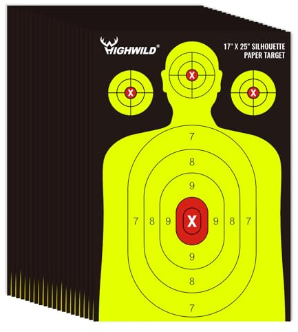 Highwild Shooting Range Silhouette Paper Target - 17X25 Inches (50 Pack, Black & Yellow)