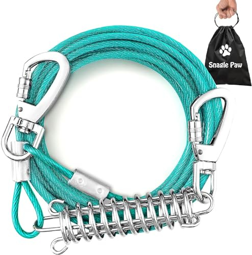 Cable de amarre para perro, cadena de 6 m a prueba de mordeduras para exteriores, correa reflectante con bloqueo de tornillo, resorte absorbente de hasta 125 libras, correa para mascotas para jardín o
