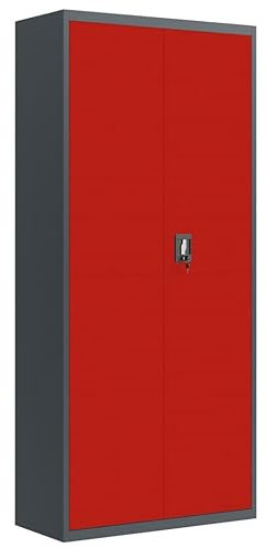 vidaXL Aktenschrank, Büroschrank mit 4 Einlegeböden, Abschließbar Metallschrank Schrank mit Türen, Aufbewahrungsschrank Büromöbel, Anthrazit Rot Stahl