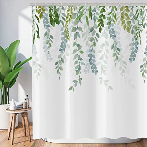 ASDCXZ Cortina de Ducha de Hojas 180x180 cm, Primavera Hojas Verdes Cortinas de Ducha Lavables baño Tela de Cortina Ducha de baño Impermeable con 12 Ganchos
