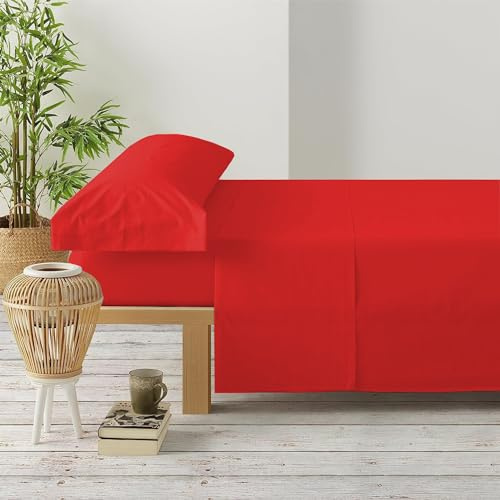 GREATOYAR Juego de Sábanas, Set de Sabanas con 4 Piezas, 1 Sábana Bajera, 1 Sábana Encimera y 2 Fundas de Almohadas Larga, 4 Piezas, 100% Poliéster, para Cama 180x190cm, para Cama 180x200cm, Rojo
