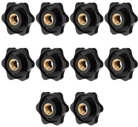 Giantree 10 Pcs Metric M8 Star Shape Knurled Clamping Nuts, Black Plastic Screw-On Handle Clamping Knob Grip Assortment for Machinery Equipment Latche