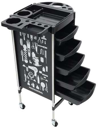 AOOUNGM Carrito de Peluquería Con 5 Cajones y 4 Ruedas, Estante Para Tintes de Pelo Rectangular Con Estante Plegable Para Herramientas, Carrito de Salón de Belleza (Negro)