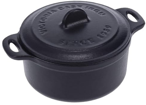 Victoria Mini Cocotte Inducción Hierro Fundido Esmaltado 10cm, Horno Holandés 0,3L, 1-2 Raciones, sin PTFE ni PFOA, Apto para Fuego, Barbacoa, Horno, Vitrocerámica, Gas
