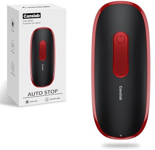 Canslab CORE Electric Can Opener_Single Touch Automatic Opener for Seniors with Arthritis, Auto Shut-off, Cordless Battery Powered, Side Cut, Smooth Edge, Handsfree for Small or Large Cans, Black+Red