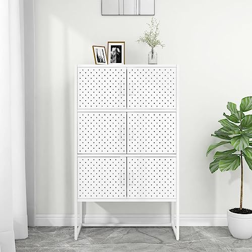 Zeehear Armoire haute blanche 80 x 35 x 135 cm, armoire polyvalente en acier robuste avec 6 compartiments, pieds réglables, idéale comme armoire de rangement élégante pour salon, bureau et couloir