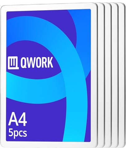 QWORK® Marcos para póster magnéticos A4 de aluminio plateado de 10 mm para pósteres, fotos y obras de arte