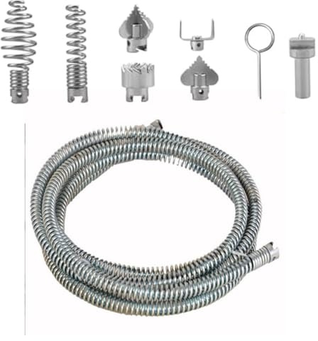 Gettimore Spirale de nettoyage de tuyau 3 m pour machine de nettoyage de tuyaux électrique, nettoyeur de canalisations en acier de 12 mm avec coupe-C et têtes de coupe d'olive