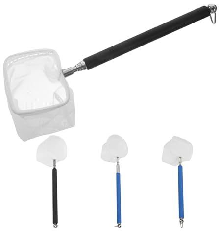 ROMISBABA Red Telescópica para Peces de Acuario 4 Unidades Acero Inoxidable Malla Fina Red Cuadrada y Mango Extensible para Camarones y Limpieza de Estanques Pequeños