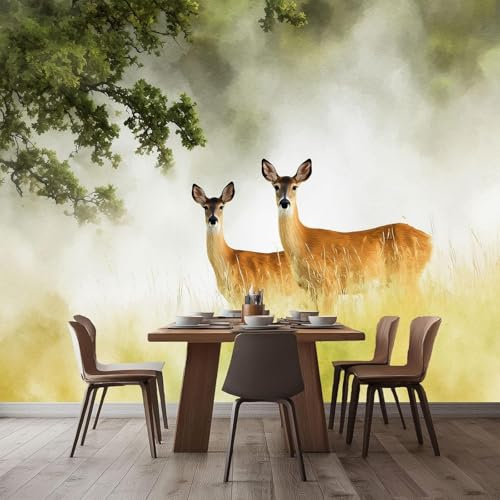 Fotomural, mural de pared, pintura, animal, ciervo, efecto 3D, revestimiento de pared, mural para sala de estar, dormitorio, habitación infantil, pared de fondo de TV, papel tapiz con motivos, 150 cm