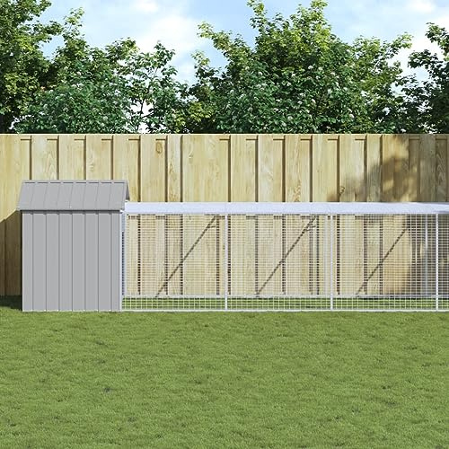 LoogCape Chicken Cage with Run in Light Grey, 117 x 609 x 123 cm, Galvanised Steel, Durable, Weatherproof with Roof, Practical Door and Ventilation for Chickens, Small Animals, Indoor Outdoor Use