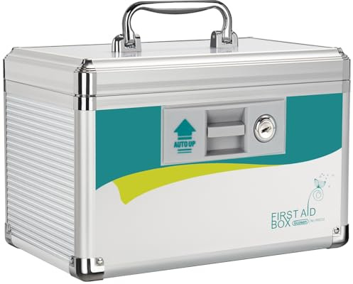 Glosen Medicine Lock Box, Medication Lock Box,Locking Medicine Box, Security Lock Boxes【Small】 10x6.7x6.7 Inch,First Aid Key,Lock Box for Medication