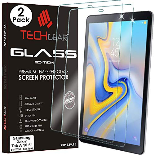 TECHGEAR [Confezione da 2 Vetro Temperato Compatibile con Samsung Galaxy Tab A 10.5 pollici (SM-T590/SM-T595) - Autentica pellicola protecttiva in Vetro Temperato Salvaschermo