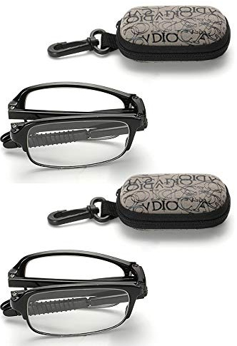 JoXiGo 2 Pack Lunettes de Lecture Pliables Mini avec Étui our Homme et Femme Monture Noir Lens Transparentes Dioptrie +1.0