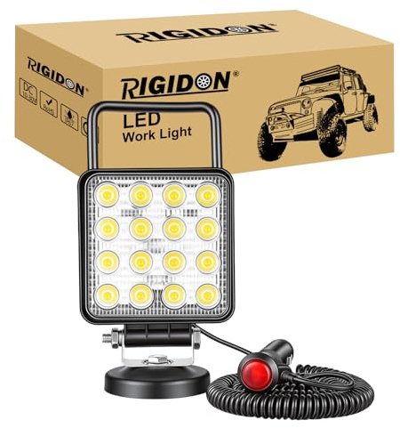 RIGIDON 1x bärbar magnetisk LED-arbetslampa 4 48W strålkastarlampa | fyrkantig, 12V 24V, För bil, terräng, lastbil, ATV, UTE, 4x4, traktor, grävmaskin, båt, vattentät, 6000K vit, extra, körning