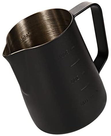 Dianoo Brocca per caffè espresso a vapore, 350 ml, in acciaio inox, con misurazione, tazza per schiumare il latte, brocca da caffè, latte art, nero