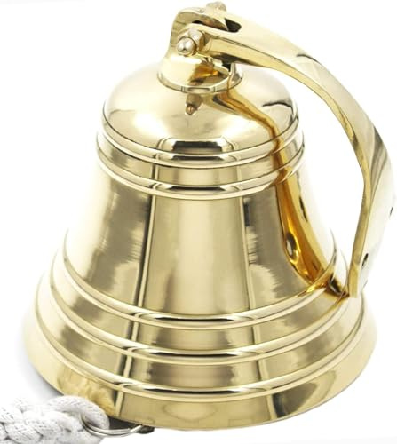 Handcrafted Trading Co. Campana da esterno e campana da pranzo per interni in oro, grande campana in ghisa, ideale per campane da parete, supporti per staffe in metallo, campana da appendere per
