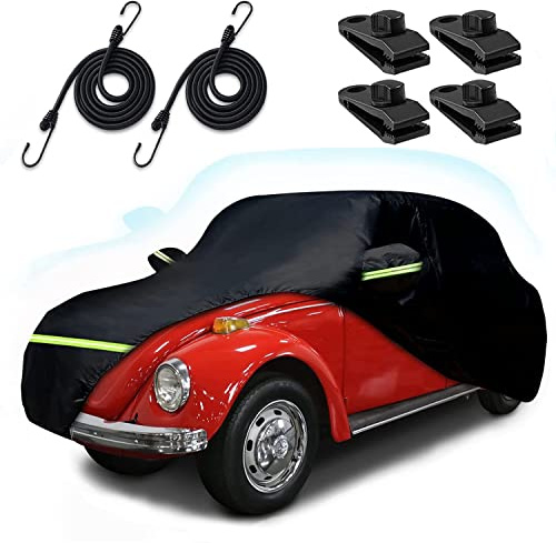 Car Covers for 1960-1980 Beetle Bug Sedan 2-Door, Waterproof All Weather Beetle Full Car Cover 210T Custom-fit Outdoor Windproof Cover with Door Zipper Up to 167”L(Black)