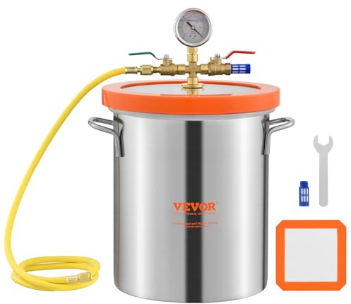VEVOR Vakuumkammare 5 gal 19 L vakuumpumpbehållare lock härdat glas avgasningskammare i rostfritt stål 304 vakuumbehållare för stabilisering av trä gasning harts silikon