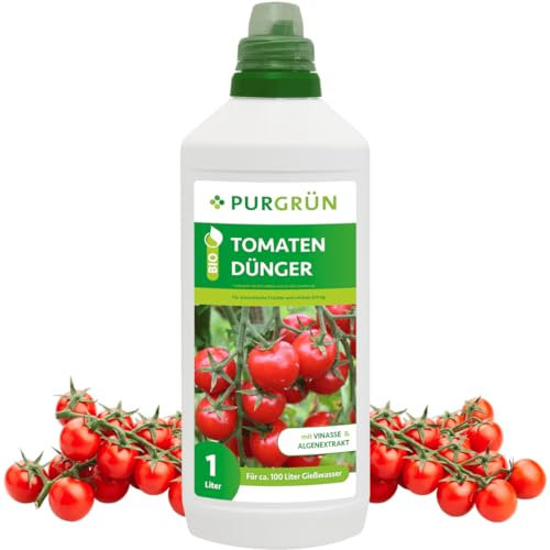 Purgrün® Bio-Tomatendünger 1 Liter – Organische Rezeptur – Premium-Flüssigdünger – NPK 4+1+7 – Mit Algenextrakt & Vinasse – Extra Kalium für saftig rote Tomaten – Ohne tierische Inhaltsstoffe