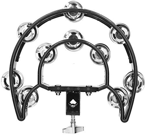 Hi Hat Tamburin-Trommelset, Multifunktionale Handglockenrassel, Zweireihige Glocken mit Montagehalterung für Akustische Geräte