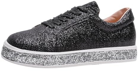 Ulalaza damsneakers med fashionabel stjärna, glittrande, glittrande, fashionabla, glänsande, casual, bling-paljetter, konsertskor, segelduk, vadderad, för promenader, för bröllop, fest, nattklubb, S1