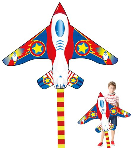 VLEDARLING Cometa de avión para Niños y Adultos, Regalo de Cometas fáciles de Volar para niños y niñas, Incl.100 m Hilo de Cometa, Fácil de Volar y Montar Cometa de una Cuerda
