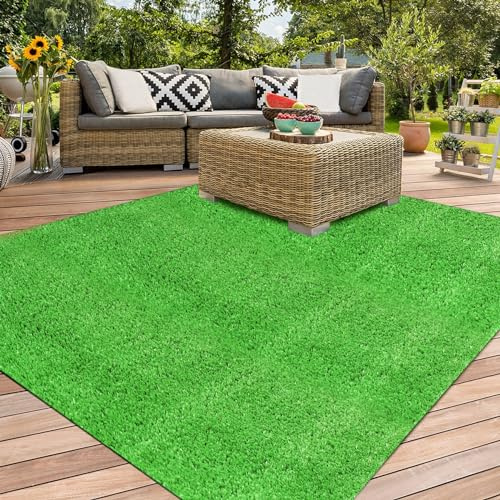 XLX TURF Outdoor Artificial Grass Rug 5FT X 7FT, Green Fake Grass Carpet Floor Mat for Balcony, Patio, Backyard, Extra Large Pets Grass Pad for Dogs