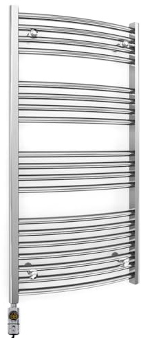 400mm Wide Curved Chrome Electric Bathroom Towel Rail Radiator Heater With AF Thermostatic Electric Element UK Pre-Filled (400 x 1000 mm)