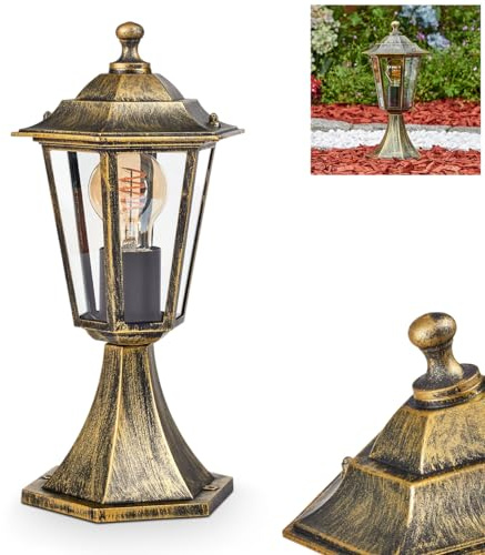 HOFSTEIN utomhusbelysning Loria, sockellampa i metall/glas i guldbrun/klar, belysning i antikt utseende, 37 cm, trädgårdslampa, trädgårdsbelysning IP44, 1 x E27, utan glödlampa