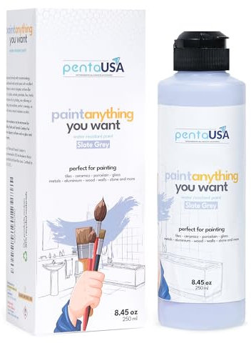 PENTAUSA Pintura todo en uno, impermeable, para múltiples superficies, para baño, bañera, azulejos, superficies húmedas, fregadero, gabinete de cocina, encimera, madera, muebles, mate, 250 ml (gris