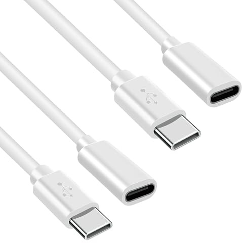 2 stycken USB C-förlängning, 1 m typ C, kontakt, vit, USB C-förlängningskabel för Magsafe-laddare, kompatibel med 15/14/13, 1 m, 3,3 fot, snabbladdning och dataöverföring
