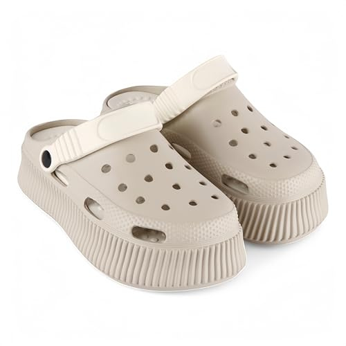CHILLIFE Zuecos de Plataforma de Mujer, Calzado de Playa, Piscina, Jardín y Ducha, Sandalias de Verano – Fabricado en Portugal (Beis, Sistema Tallas Calzado EU, Adulto, Números, Mediano, 39)