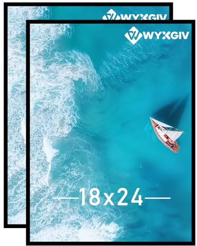 Wyxgiv 18x24 Picture Frame Set of 2, Scratch-Proof Black Frame Lightweight yet Sturdy Display Poster Artwork 18 x 24 Horizontally/Vertically - Slide-In Strips|2 Packs|Black|18x24