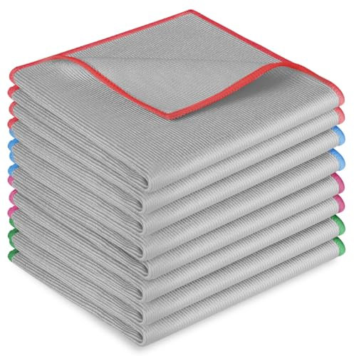 HOTUT Panno Vetri in Super Microfibra, 8 Pezzi Panni in Microfibra per Pulizia Bicchieri, 30 x 30 CM, Lucida Vetri e Senza Aloni e Pelucchi, Panno Pulire per Finestre, Specchi, Schermi TV e PC