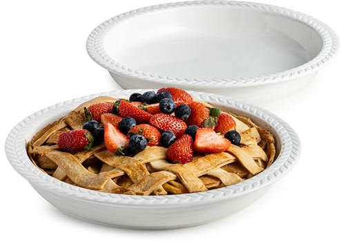 Cormomu Ceramic Pie Pan Set of 2, 11 inch Round Baking Dish, Porcelain Pie Plate, Non-Stick, Oven & Dishwasher Safe, Non-Stick Pie Dish for Baking