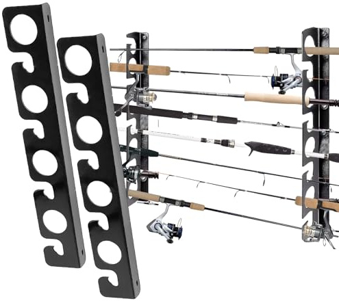 BORDEAG Porte Canne à Pêche, 1 Paire Support Cannes à Pêches Ratelier, Support de Canne à Pêche Horizontal, Rod Rack Stockage de 8 Pôles, pour Garage, Bateaux, Montage Plafond Ou Mur