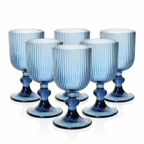 MECSAL CASALINGHI Set 6 Calici in Vetro Rigato 250 ml – Calici Colorati per Acqua, Cocktail e Aperitivo, Design Elegante, Resistenti e Lavabili in Lavastoviglie (Blu)