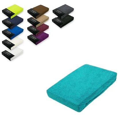 EXKLUSIV HEIMTEXTIL Frottee Spannbettlaken 180-200 x 200 cm 80% Baumwolle, 20% Polyester Öko - Tex Zertifiziert, Markenqualität, Matratzenhöhe bis 25 cm, Türkis