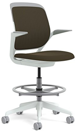 Steelcase White Base with Hard Floor Casters Cobi Stool, Root Beer