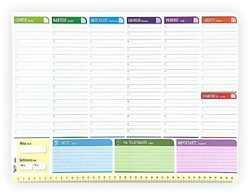 Agendepoint.it - Planning da tavolo A3 perpetuo 7COLORS 43x31 BILINGUE (55 fogli) agenda da tavolo senza data
