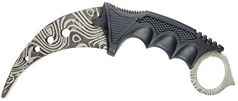 Falcon 7.5” Tactical Fixed Blade Training Knife – No Edge Trainer with 3 Finger Ring Handle, ABS Handle & Sheath For Training & Practice Use Only (Damascus Pattern)