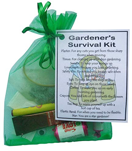 SMILE GIFTS UK Gardener's Survival Kit Gift - Small Novelty Gardening Gift in Green Bag