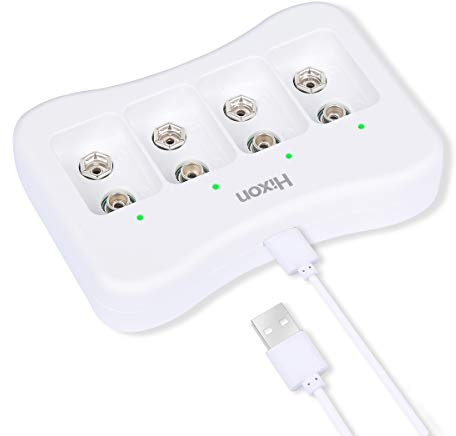 Hixon 9V Battery Charger, Li-ion 9V 4-slot Fast Rechargeable Battery charger with LED indicator Built-in Protection Board Type-C Charging Port
