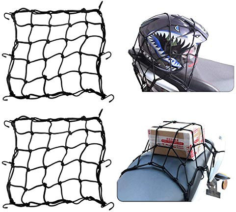 Motorrad Gepäcknetz, 2 Pcs Motorrads Fracht Spannnetz mit Haken Helm Netz Gepäckspanner Spanngurte Elastisches Sicherheitsnetz fur Motorrad und Fahrrad, Schwarz 40x40cm