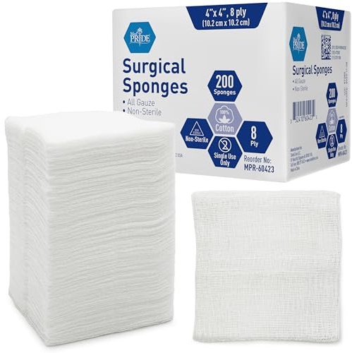MED PRIDE Surgical Gauze Sponges, 4 x 4 in, 8-Ply, Non-Sterile, 200 Count