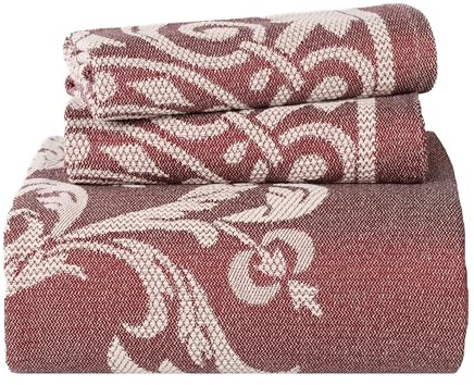 Superior Cotton Blend 3-Piece Bedspread Set, Oversized Bedspread, 2 Matching Pillow Shams, Light Weight Blanket, Jacquard Traditional Medallion Bedding Decor, Adalie Collection, Queen, Berry Red