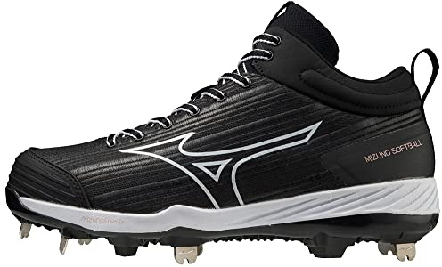 Mizuno Women's Sweep 6 Mid Softball Shoe, Black-White, 9
