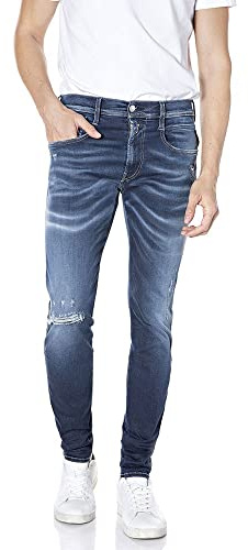 REPLAY Herren Jeans Anbass Slim-Fit Bio, Bleu foncé 007-3 (Blau), 27W / 32L