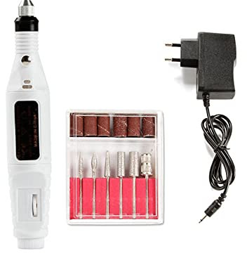 Samnuerly Lima eléctrica para uñas Juego de Brocas eléctricas para uñas Fresadora para manicura Nail Art Lima de Lijado Removedor de Gel Molino Cortador Aparato de pedicura (Color : White)